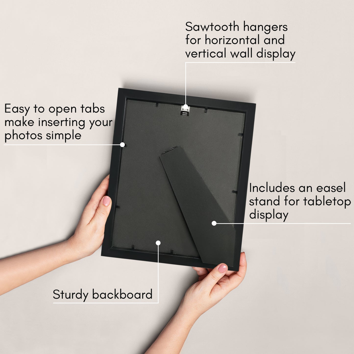 Americanflat | 8x10 | Picture Frame with Shatter-Resistant Glass | Set of 4 | Use as 5x7 Frame with Mat or Display 8x10 Photo Without Mat | Signature Collection | Photo Frames for Tabletop or Wall | Black