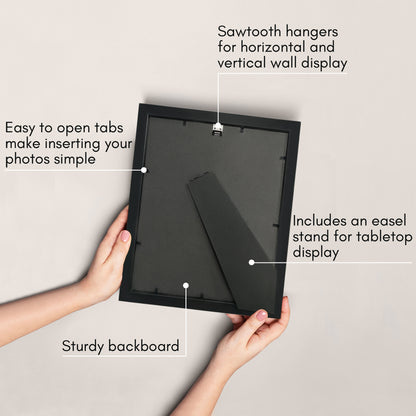 Americanflat | 8x10 | Picture Frame with Shatter-Resistant Glass | Set of 4 | Use as 5x7 Frame with Mat or Display 8x10 Photo Without Mat | Signature Collection | Photo Frames for Tabletop or Wall | Black
