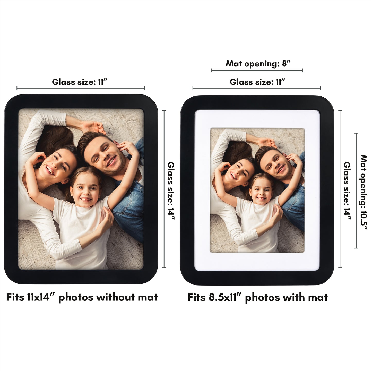 Americanflat Curved Corner Photo Frame With Shatter-Resistant Glass - Black