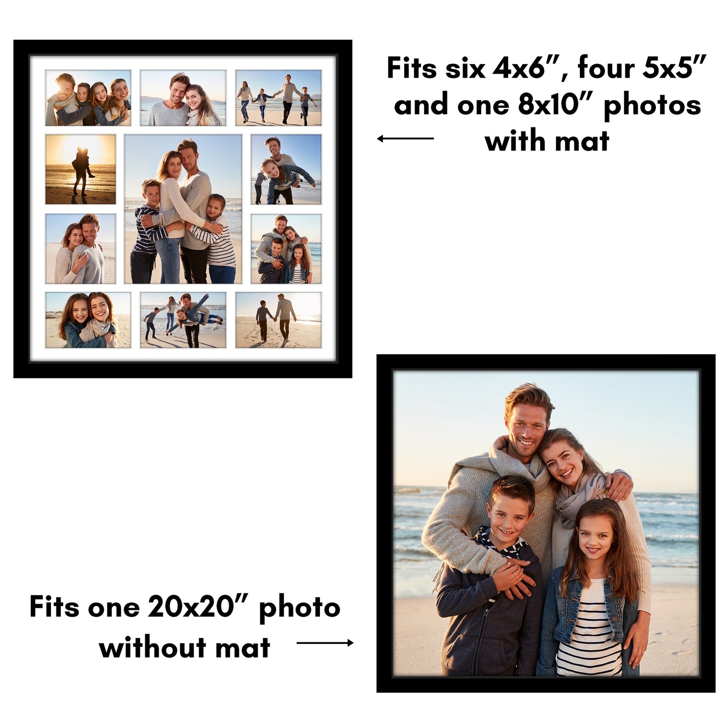 20x20 | Collage Picture Frame | Fits One 8x10, Four 5x5, and Six 4x6 Photos or One 20x20 Photo | Americanflat