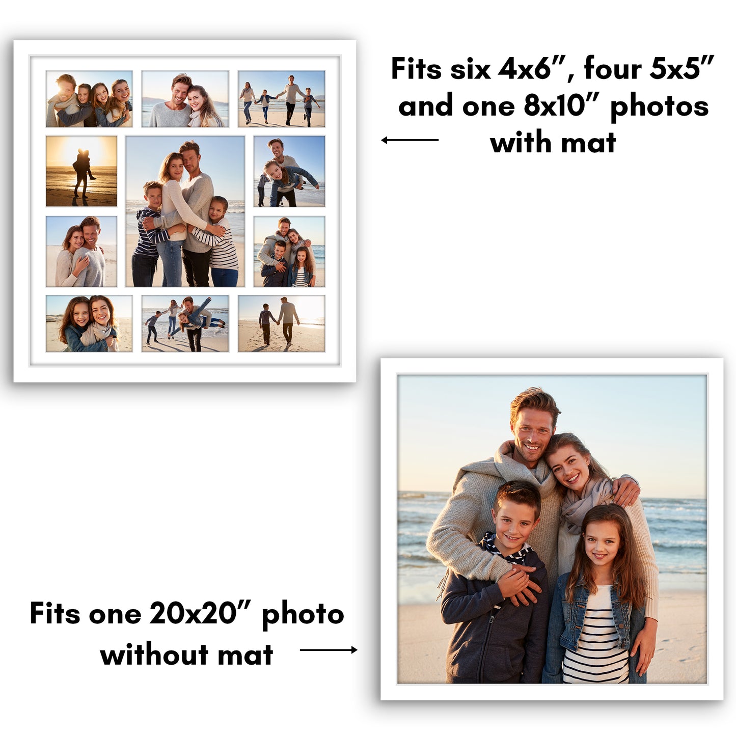 20x20 | Collage Picture Frame | Fits One 8x10, Four 5x5, and Six 4x6 Photos or One 20x20 Photo | Americanflat