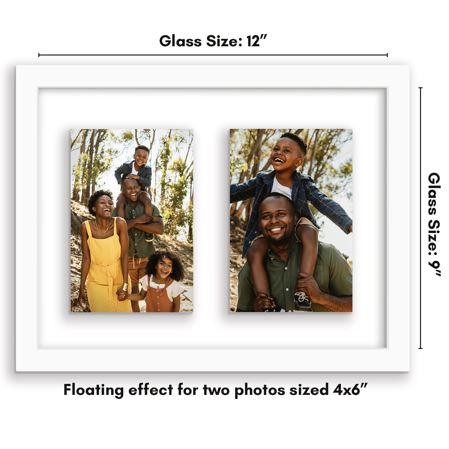 Americanflat Floating Collage Frame - Display Two 4x6 Photos - 9x12