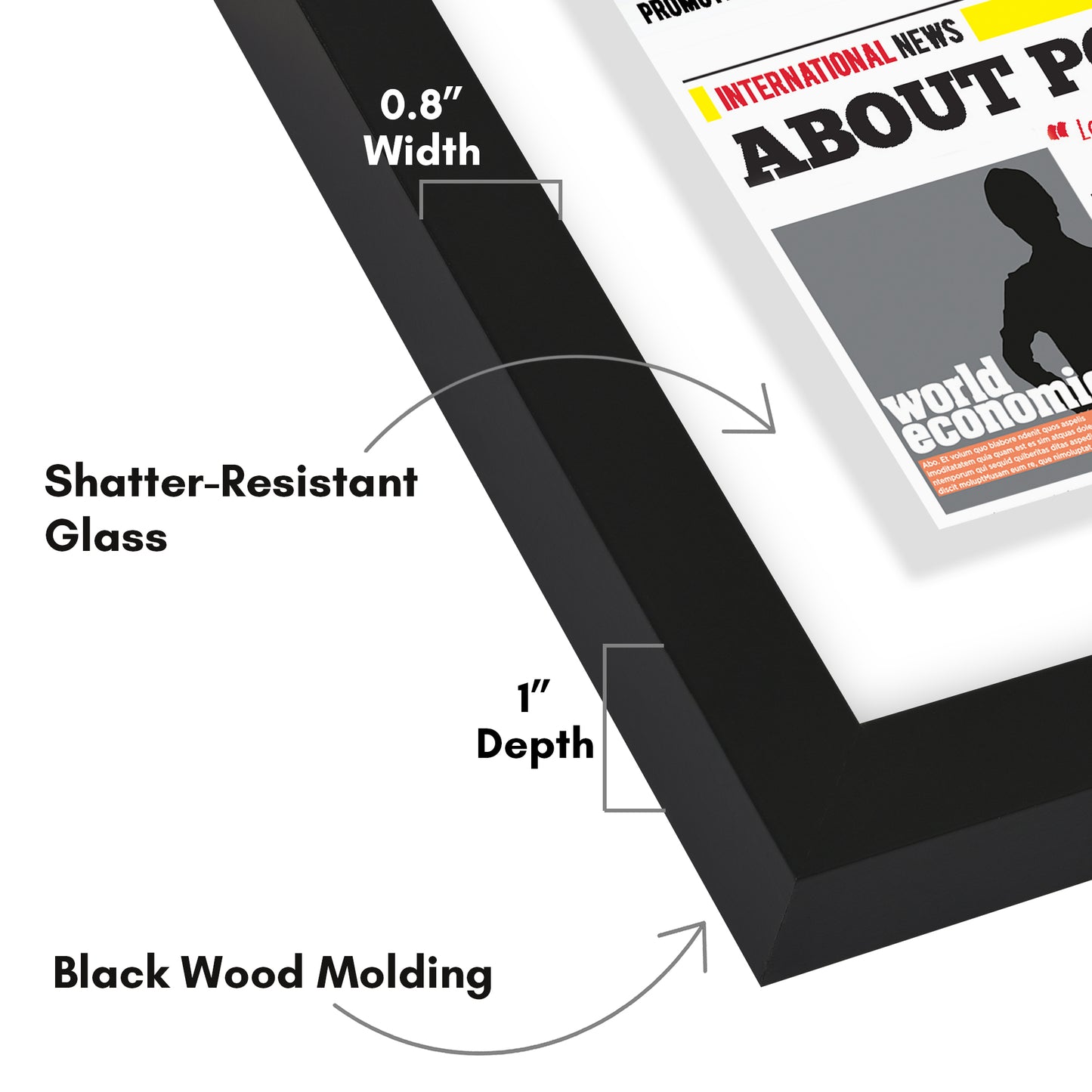 Americanflat Floating Frame for Newspaper - Composite Wood & Plexiglass - 15x26 - Black