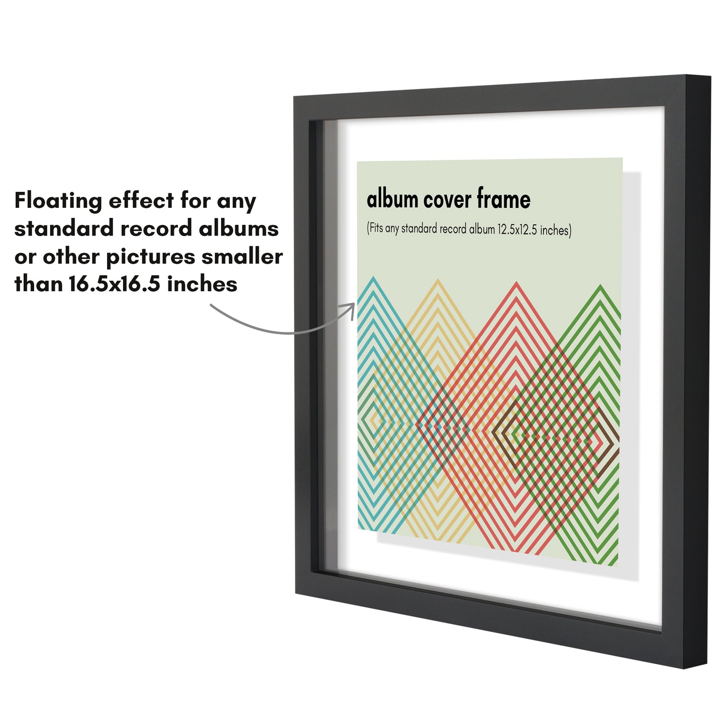 Americanflat 16.5 x 16.5 Floating Album Frame to Display Record Covers - Black
