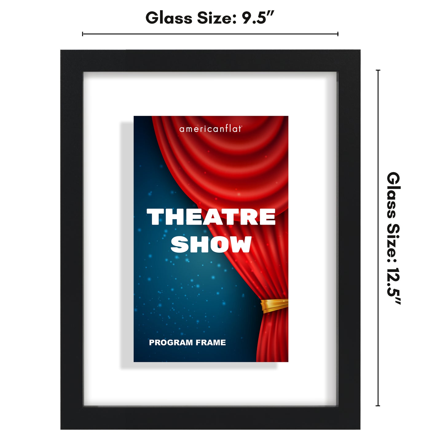 Americanflat Floating Frame for Playbills - Composite Wood & Plexiglass - 9.5x12 - Black