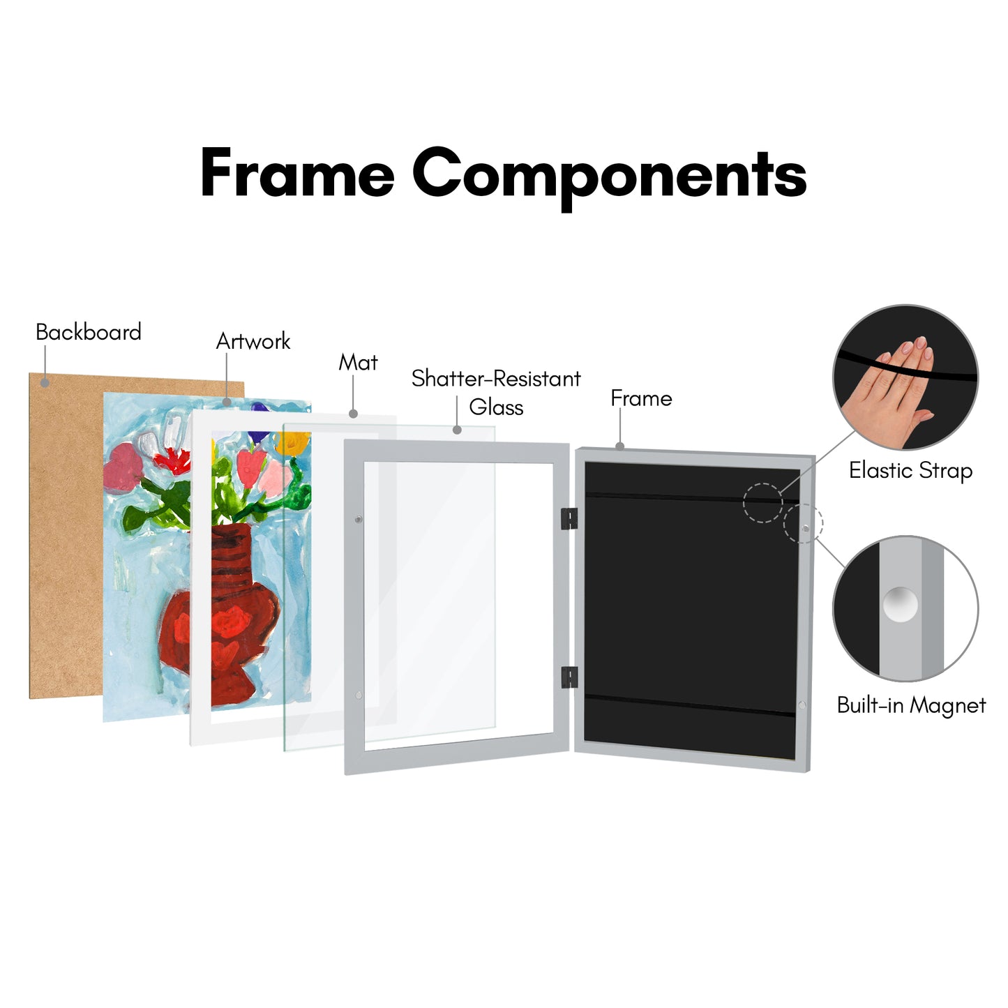Americanflat Kids Art Frame 10x12.5 inches with 8.5x11 inches Mat - Composite Wood And Glass - Holds 100 Artworks