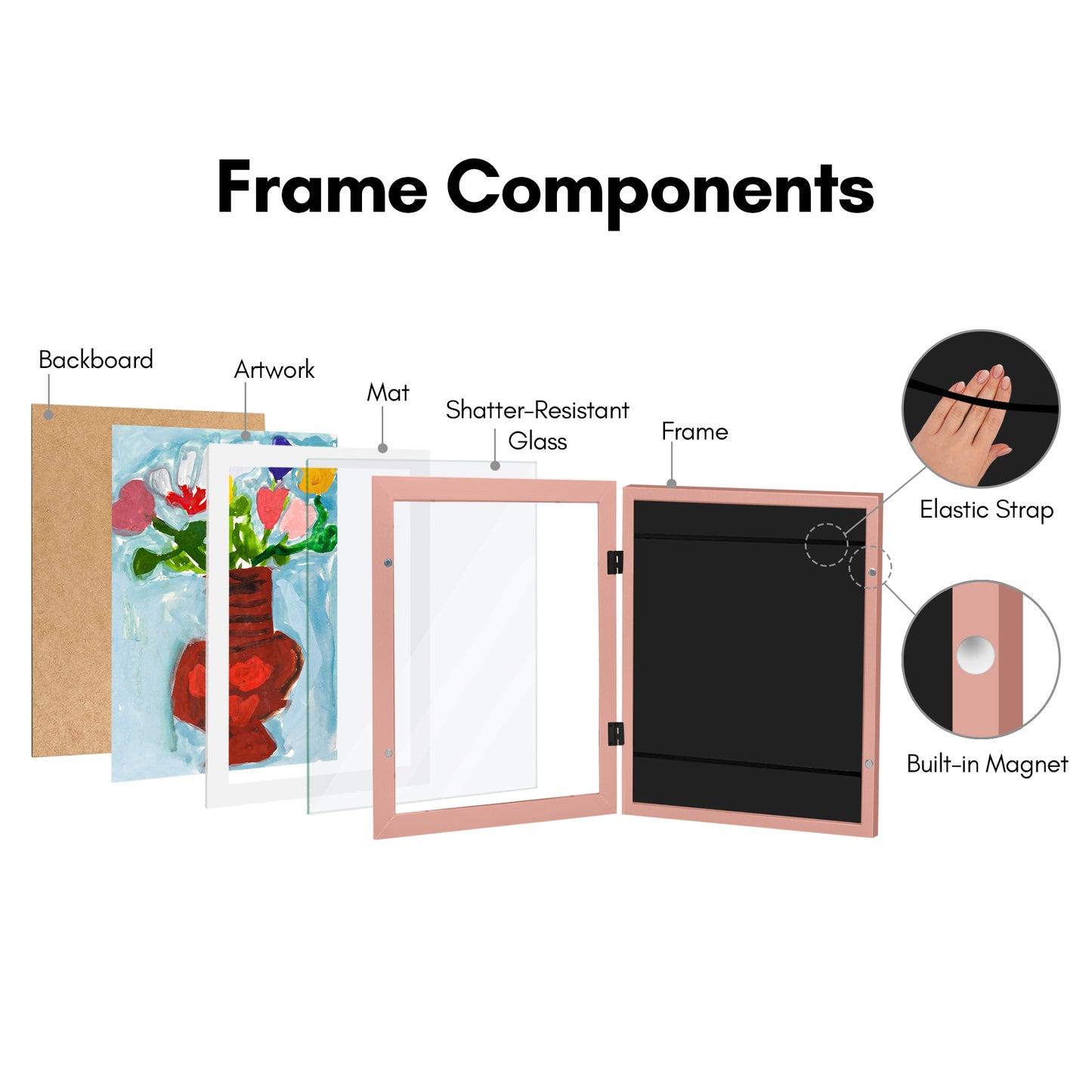 Americanflat Kids Art Frame 10x12.5 inches with 8.5x11 inches Mat - Composite Wood And Glass - Holds 100 Artworks
