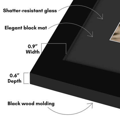 Americanflat Black Picture Frame - Classic Molding with Black Mat and White Trim