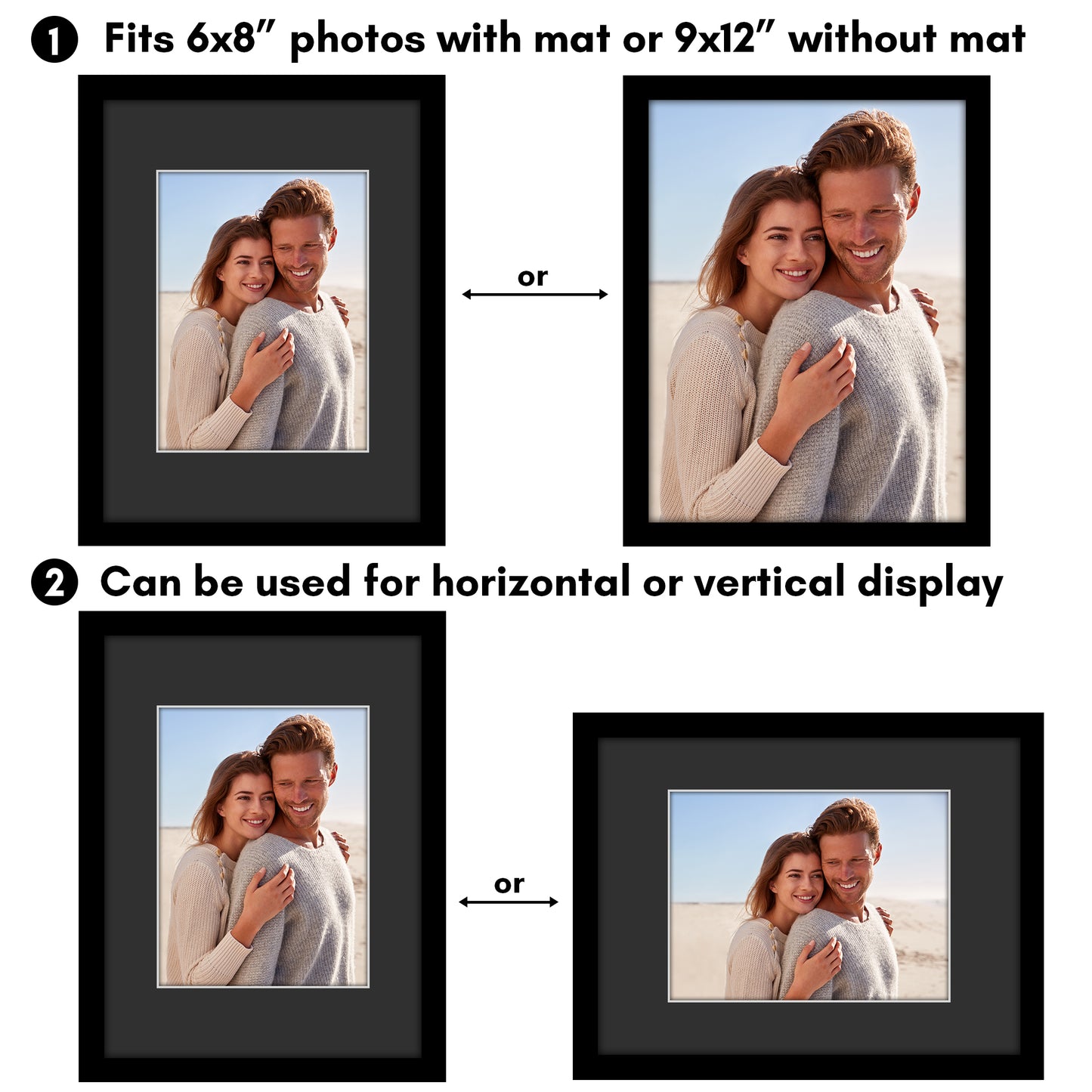 Americanflat Black Picture Frame - Classic Molding with Black Mat and White Trim