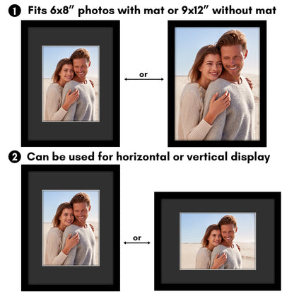 Americanflat Black Picture Frame - Classic Molding with Black Mat and White Trim