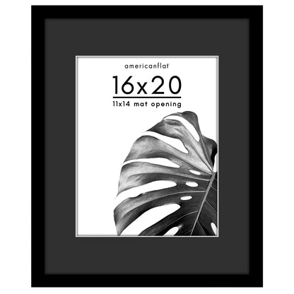 Americanflat Picture Frame with Black Mat and White Trim | Wide Molding
