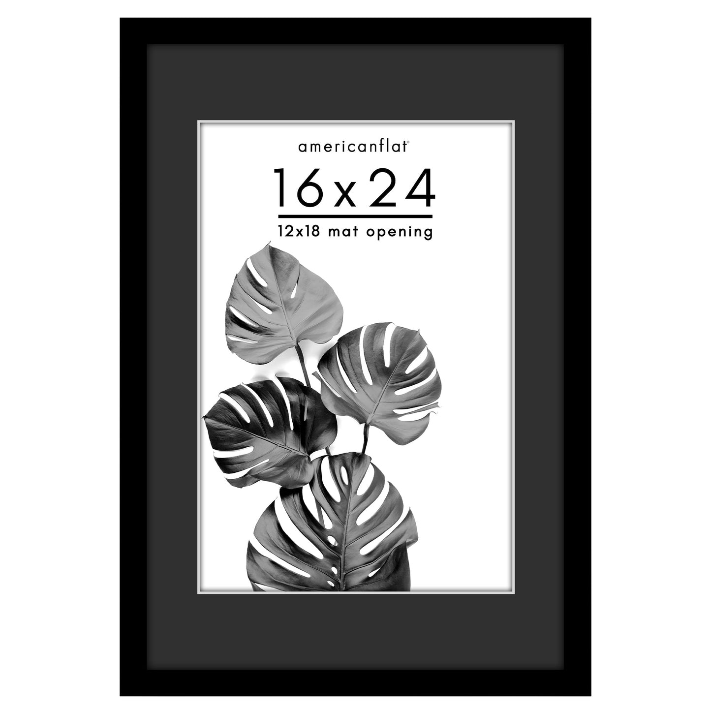 Americanflat Picture Frame with Black Mat and White Trim | Wide Molding
