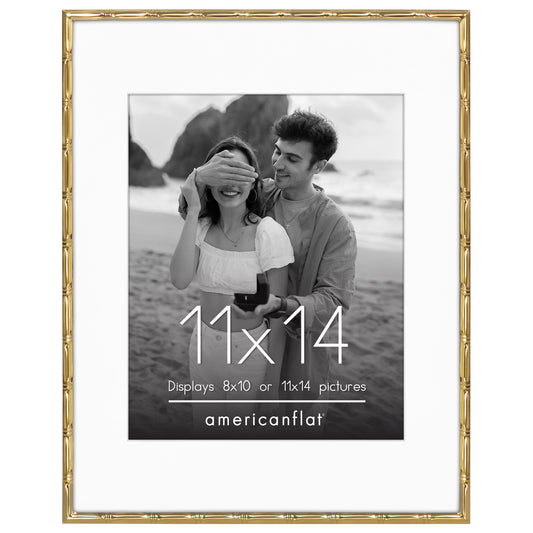 Americanflat Picture Frame with Bamboo-Style Molding and Shatter-Resistant Glass and Mat - Gallery Style Frames for Tabletop or Wall Display