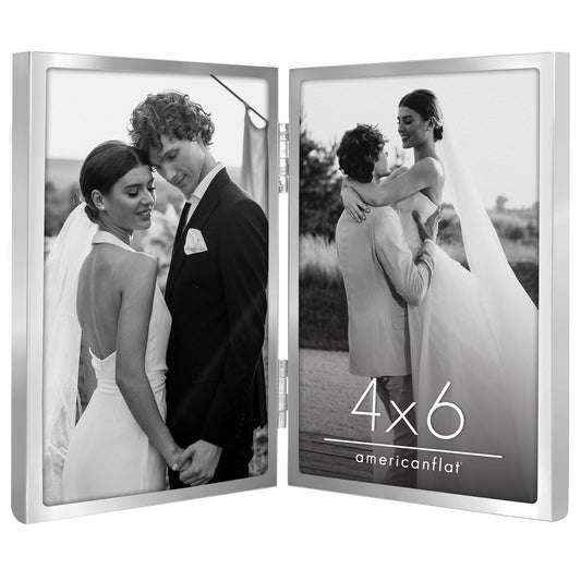 Americanflat Hinged Picture Frame with Shatter-Resistant Glass - Metal Picture Frame Displays Two Photos