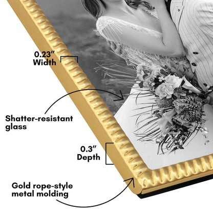 Americanflat Picture Frame with Rope-Style Metal Textured Detailing and Shatter-Resistant Glass - Gallery Style Frames for Tabletop or Wall