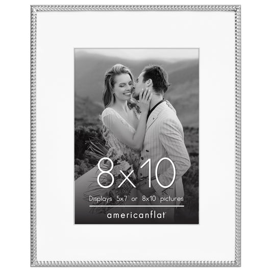 Americanflat Picture Frame with Mat & Rope-Style Textured Metal Detailing & Shatter-Resistant Glass