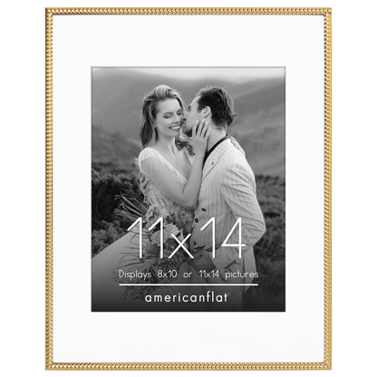 Americanflat Picture Frame with Mat | Rope-Style Textured Detailing | Shatter-Resistant Glass