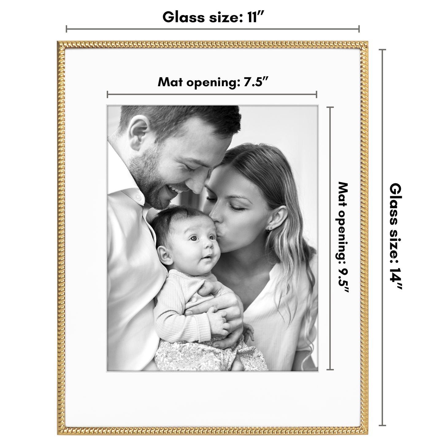 Americanflat Picture Frame with Mat | Rope-Style Textured Detailing | Shatter-Resistant Glass