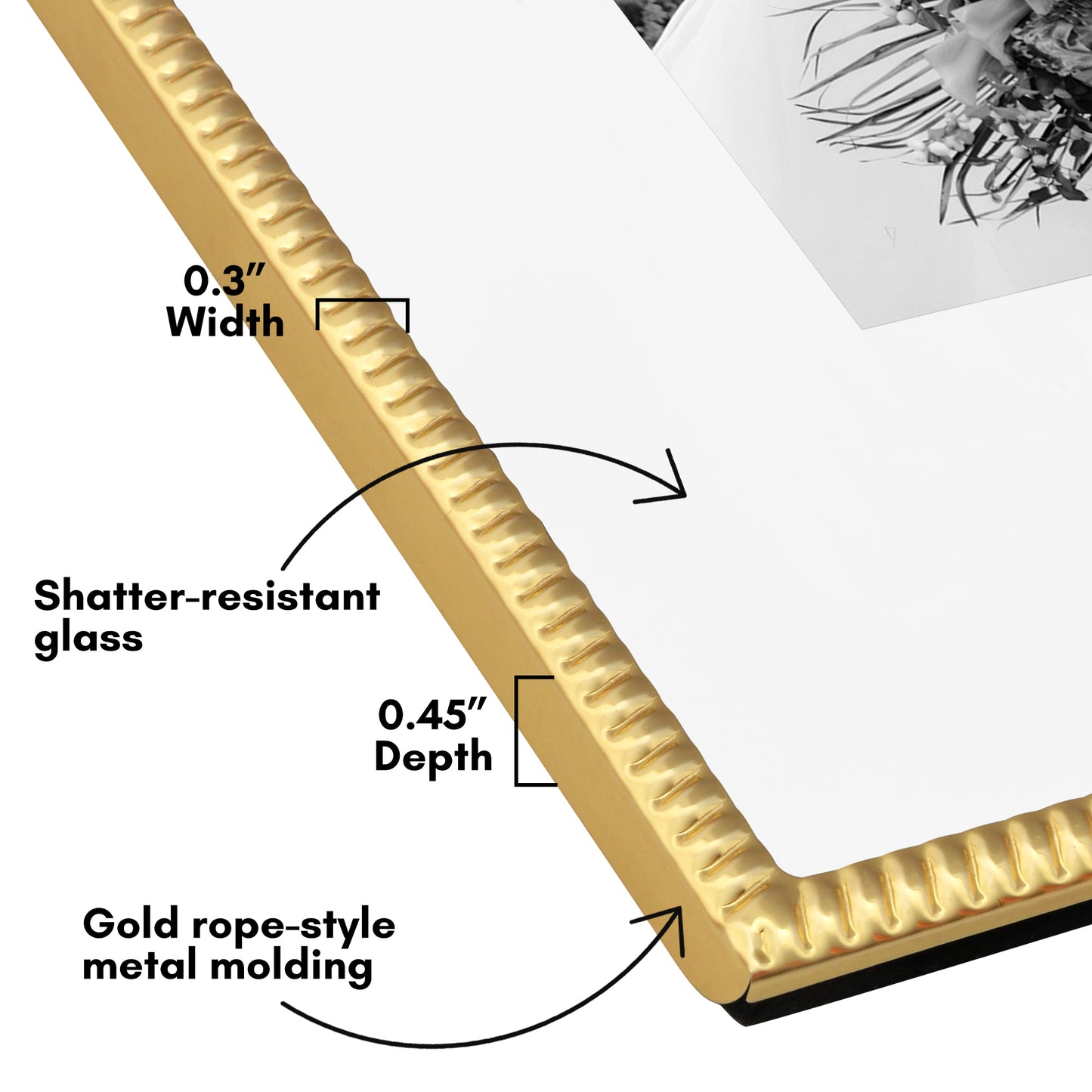 Americanflat Picture Frame with Mat | Rope-Style Textured Detailing | Shatter-Resistant Glass