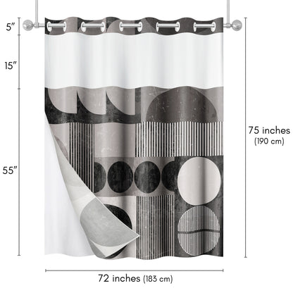 Americanflat 72x75 Hookless Shower Curtain - Water-Resistant Abstract Shower Curtain with Sheer Panel, Snap-In Liner, and Grommets