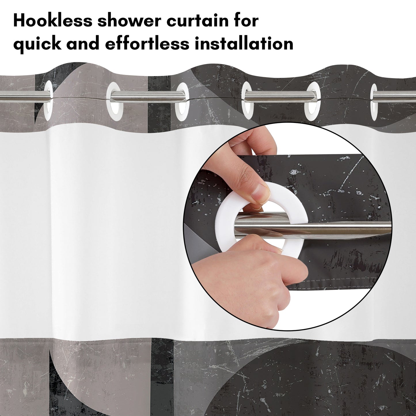 Americanflat 72x75 Hookless Shower Curtain - Water-Resistant Abstract Shower Curtain with Sheer Panel, Snap-In Liner, and Grommets
