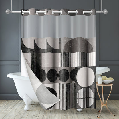 Americanflat 72x75 Hookless Shower Curtain - Water-Resistant Abstract Shower Curtain with Sheer Panel, Snap-In Liner, and Grommets