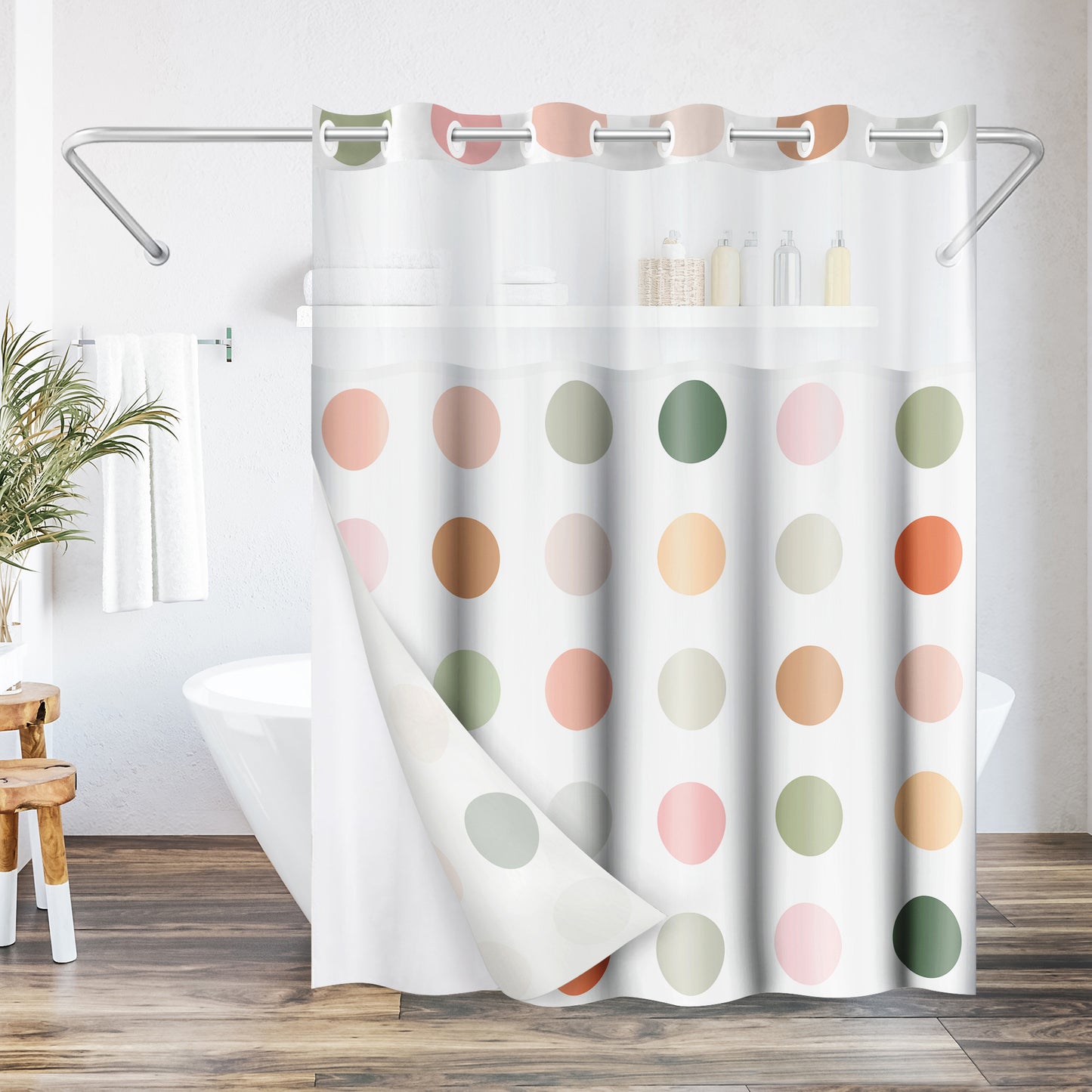 Americanflat 72x75 Hookless Shower Curtain - Water-Resistant Abstract Shower Curtain with Sheer Panel, Snap-In Liner, and Grommets