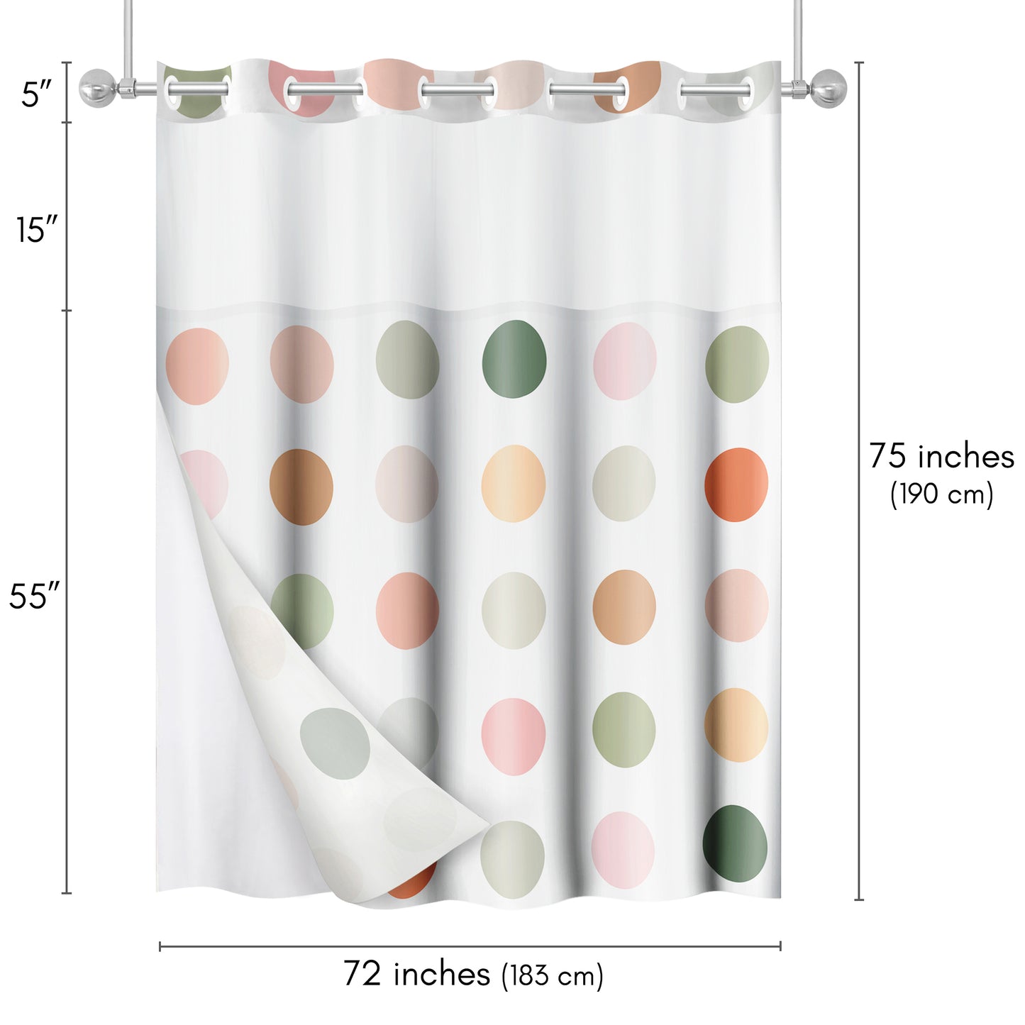 Americanflat 72x75 Hookless Shower Curtain - Water-Resistant Abstract Shower Curtain with Sheer Panel, Snap-In Liner, and Grommets