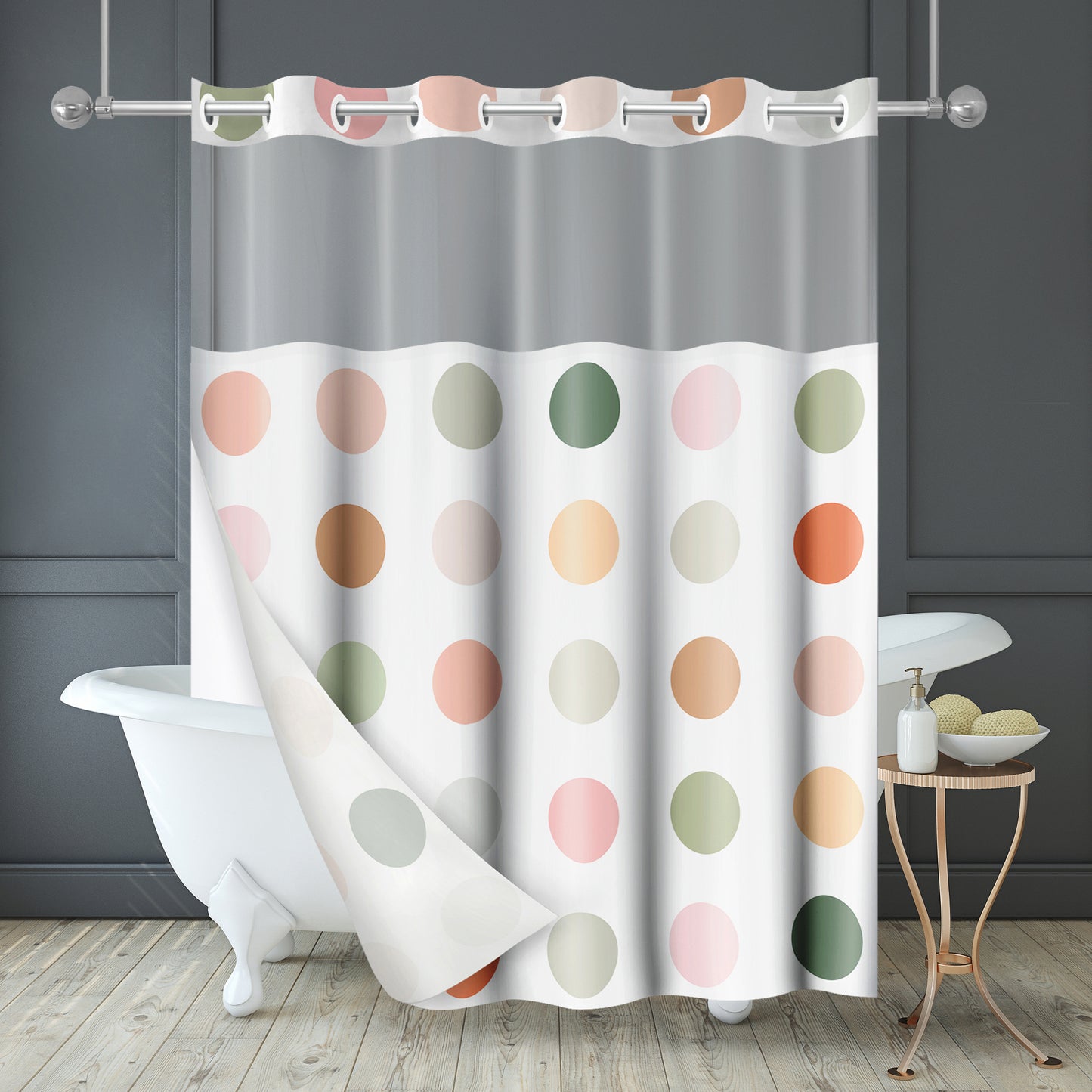 Americanflat 72x75 Hookless Shower Curtain - Water-Resistant Abstract Shower Curtain with Sheer Panel, Snap-In Liner, and Grommets
