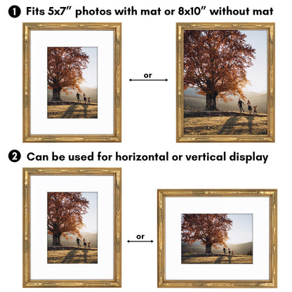 Americanflat 8x10 Picture Frame with Mat | Faux Bamboo Molding | Shatter-Resistant Glass