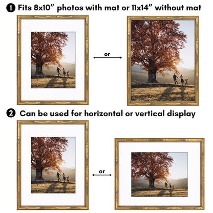 Americanflat 8x10 Picture Frame with Mat | Faux Bamboo Molding | Shatter-Resistant Glass