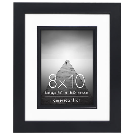 Americanflat Picture Frame with Decorative Inner Mat Accent - Shatter Resistant Glass and Easel Stand