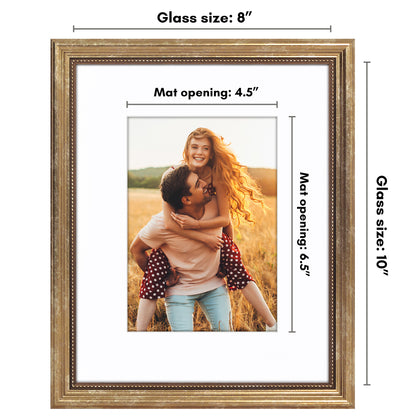 Americanflat Vintage Picture Frame with Mat and Beaded Accents with Shatter Resistant Glass