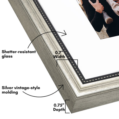 Americanflat Vintage Picture Frame with Mat and Beaded Accents with Shatter Resistant Glass