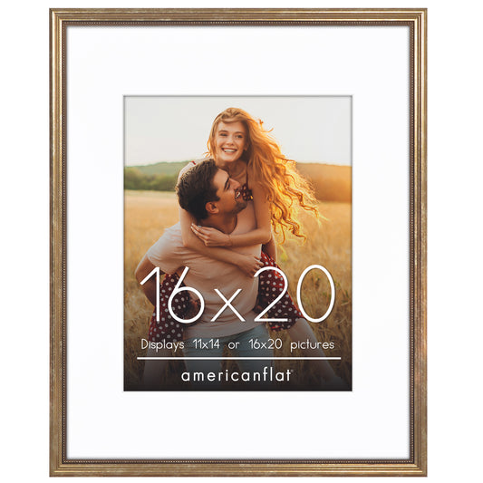 Americanflat 16x20 Vintage Picture Frame with Mat and Beaded Accents and Plexiglass Front Cover