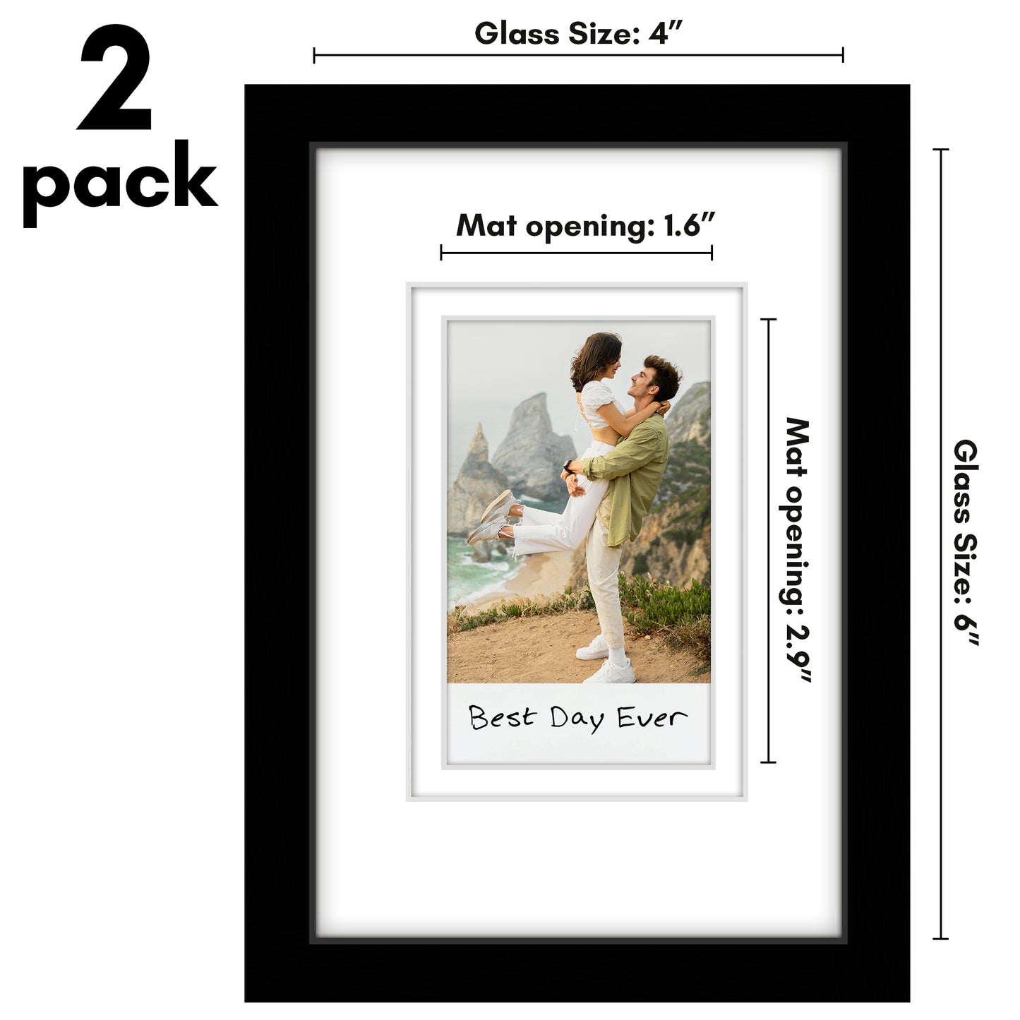 Americanflat Mini Instant Photo Frame with Double White Mat - Display 2.1x3.4 Photos - Black - Multi Pack