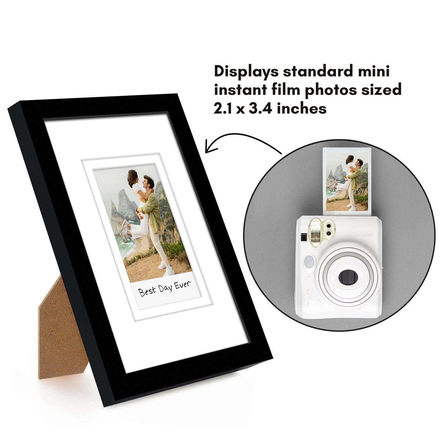 Americanflat Mini Instant Photo Frame with Double White Mat - Display 2.1x3.4 Photos - Black
