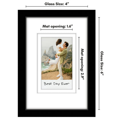 Americanflat Mini Instant Photo Frame with Double White Mat - Display 2.1x3.4 Photos - Black