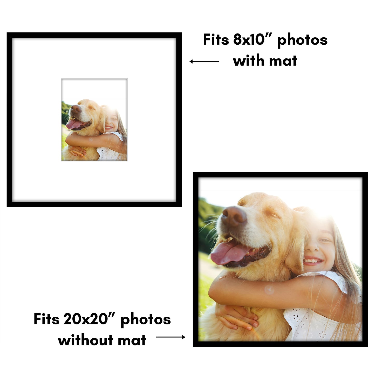Americanflat 20x20 Poster Frame - Set of 3 - Use as 8x10 Frame with Mat or 20x20 Frame Without Mat - Black