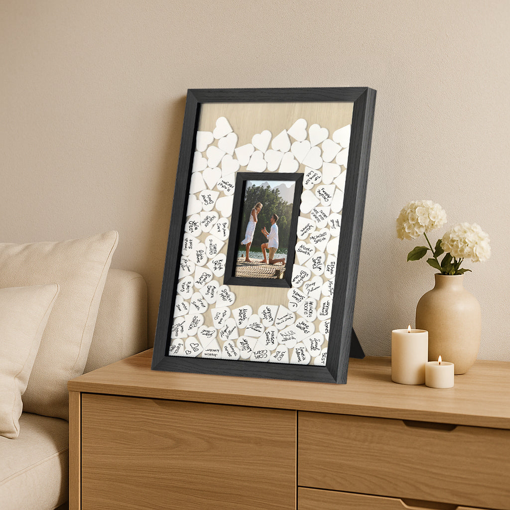 Americanflat 12x16 Wedding Shower Guest Book | Includes 80 Heart Tokens | Black