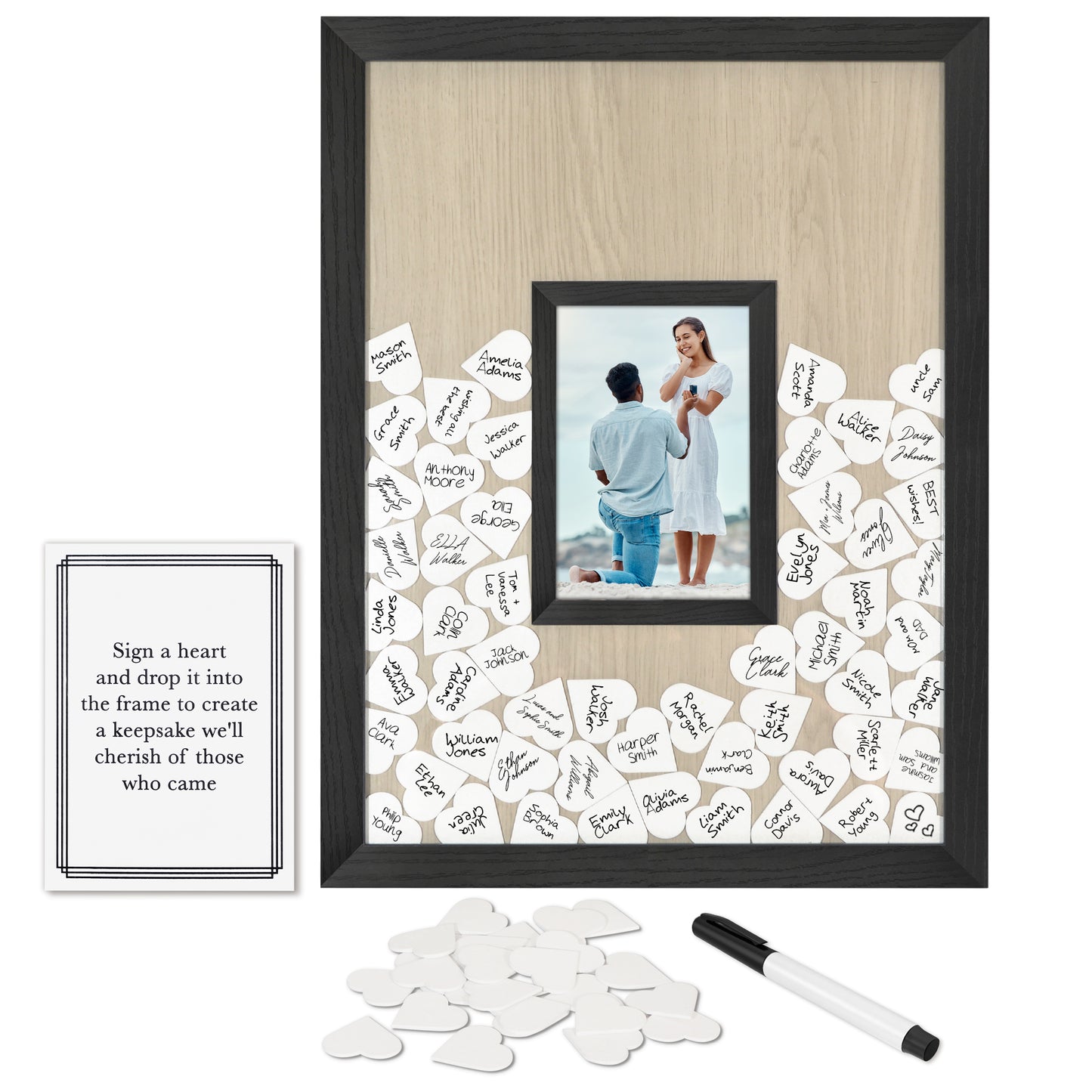 Americanflat 12x16 Wedding Shower Guest Book | Includes 80 Heart Tokens | Black