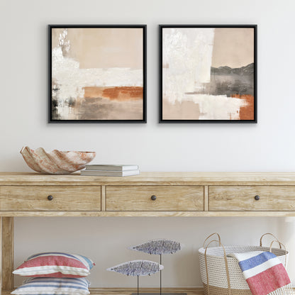 Abstract Earth Tones Framed Canvas Wall Art with Hand-Painted Accents - Set of 2