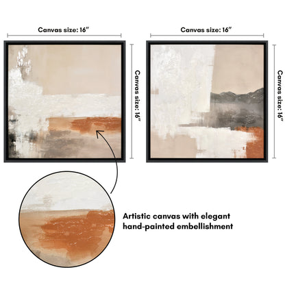 Abstract Earth Tones Framed Canvas Wall Art with Hand-Painted Accents - Set of 2