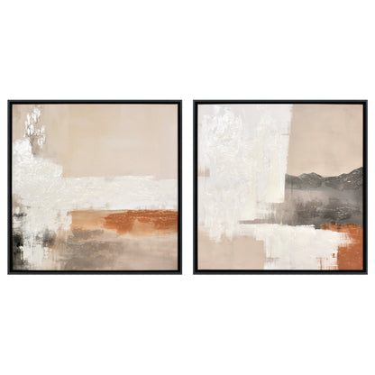Abstract Earth Tones Framed Canvas Wall Art with Hand-Painted Accents - Set of 2