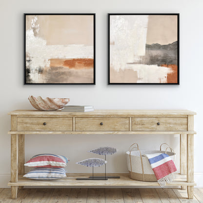 Abstract Earth Tones Framed Canvas Wall Art with Hand-Painted Accents - Set of 2