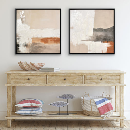 Abstract Earth Tones Framed Canvas Wall Art with Hand-Painted Accents - Set of 2