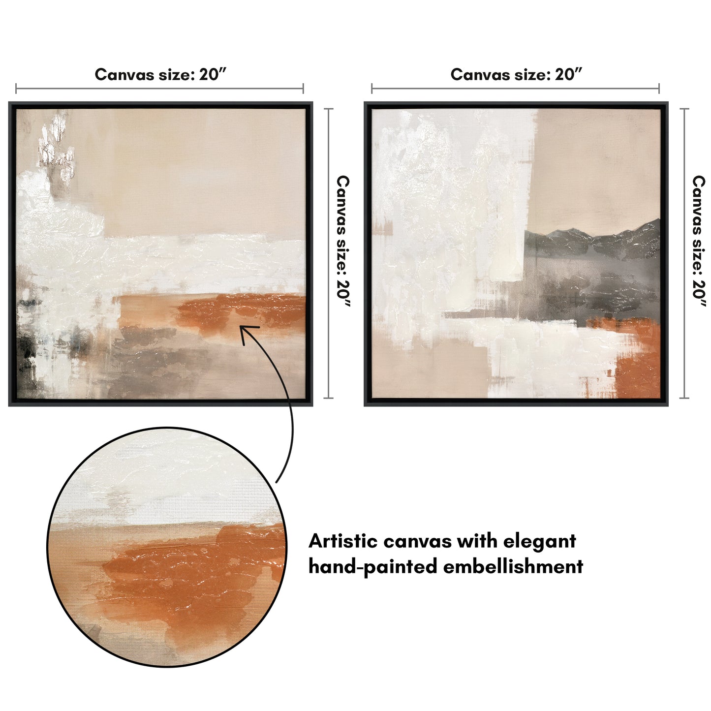 Abstract Earth Tones Framed Canvas Wall Art with Hand-Painted Accents - Set of 2