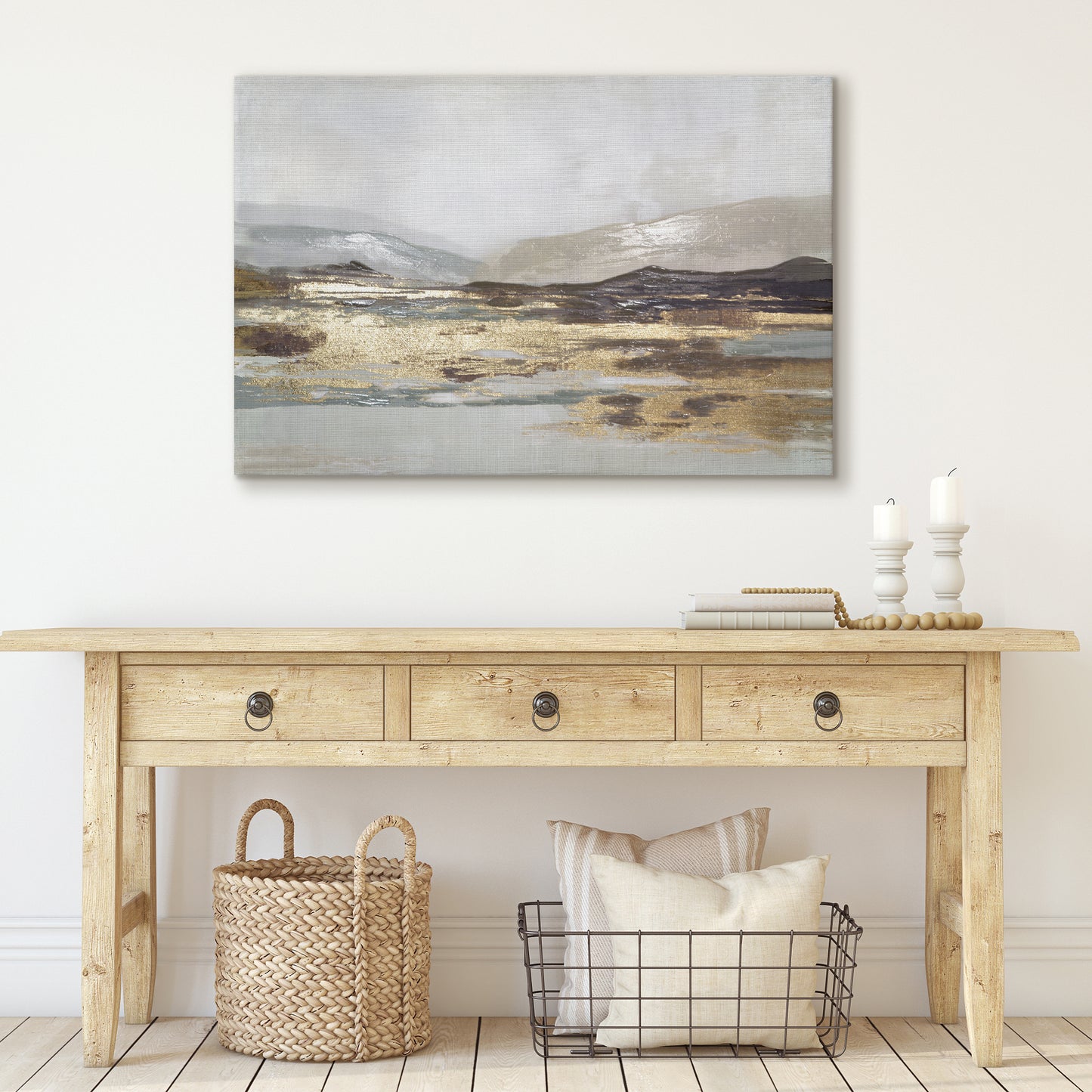Abstract Earth Tones Canvas Wall Art with Hand-Painted Accents and Gold Foil - Gallery Wrap