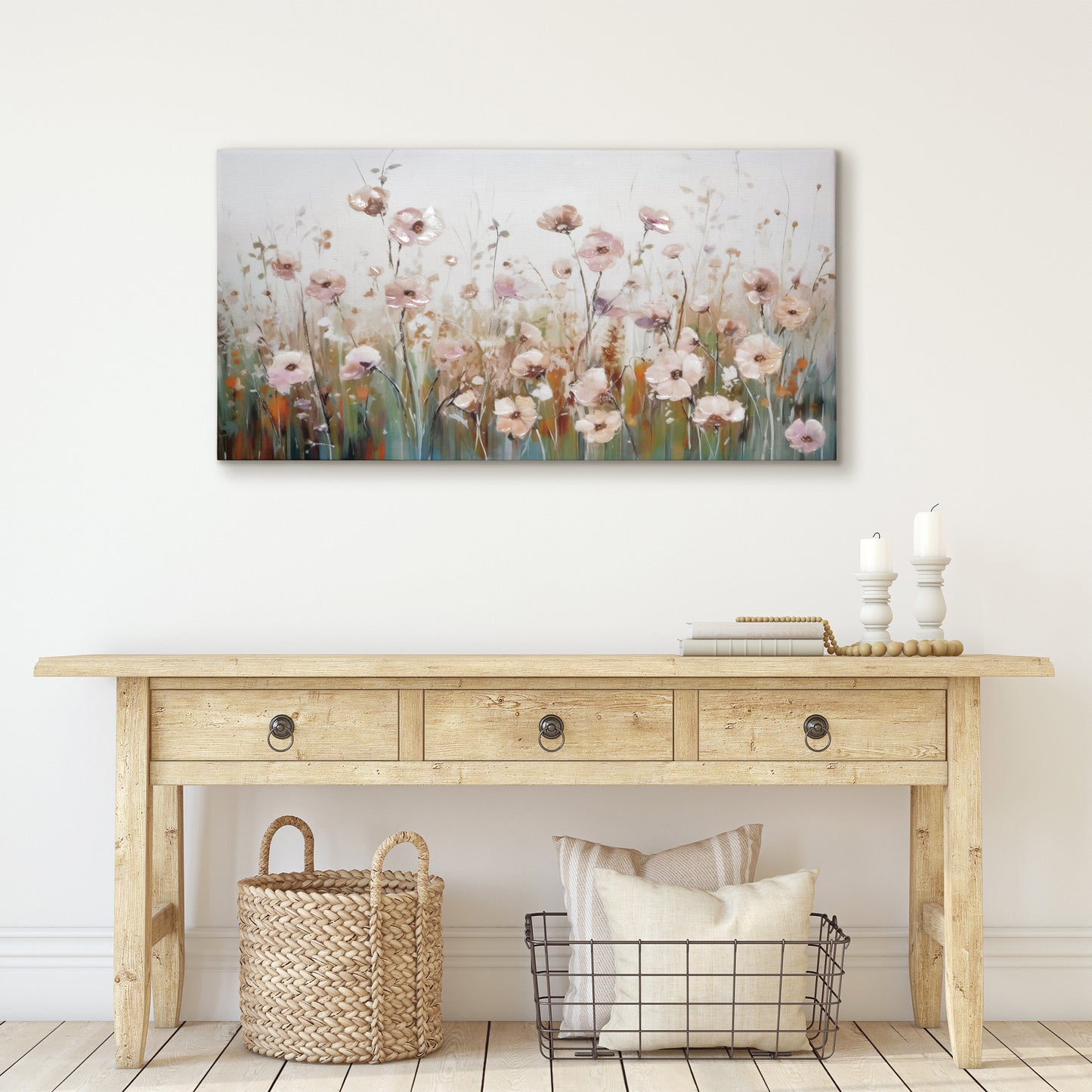 Americanflat Floral Canvas Wall Art with Hand-Painted Accents - Framed Canvas Wall Art - Pink Meadow of Tranquility
