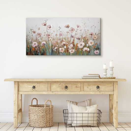 Americanflat Floral Canvas Wall Art with Hand-Painted Accents - Framed Canvas Wall Art - Pink Meadow of Tranquility